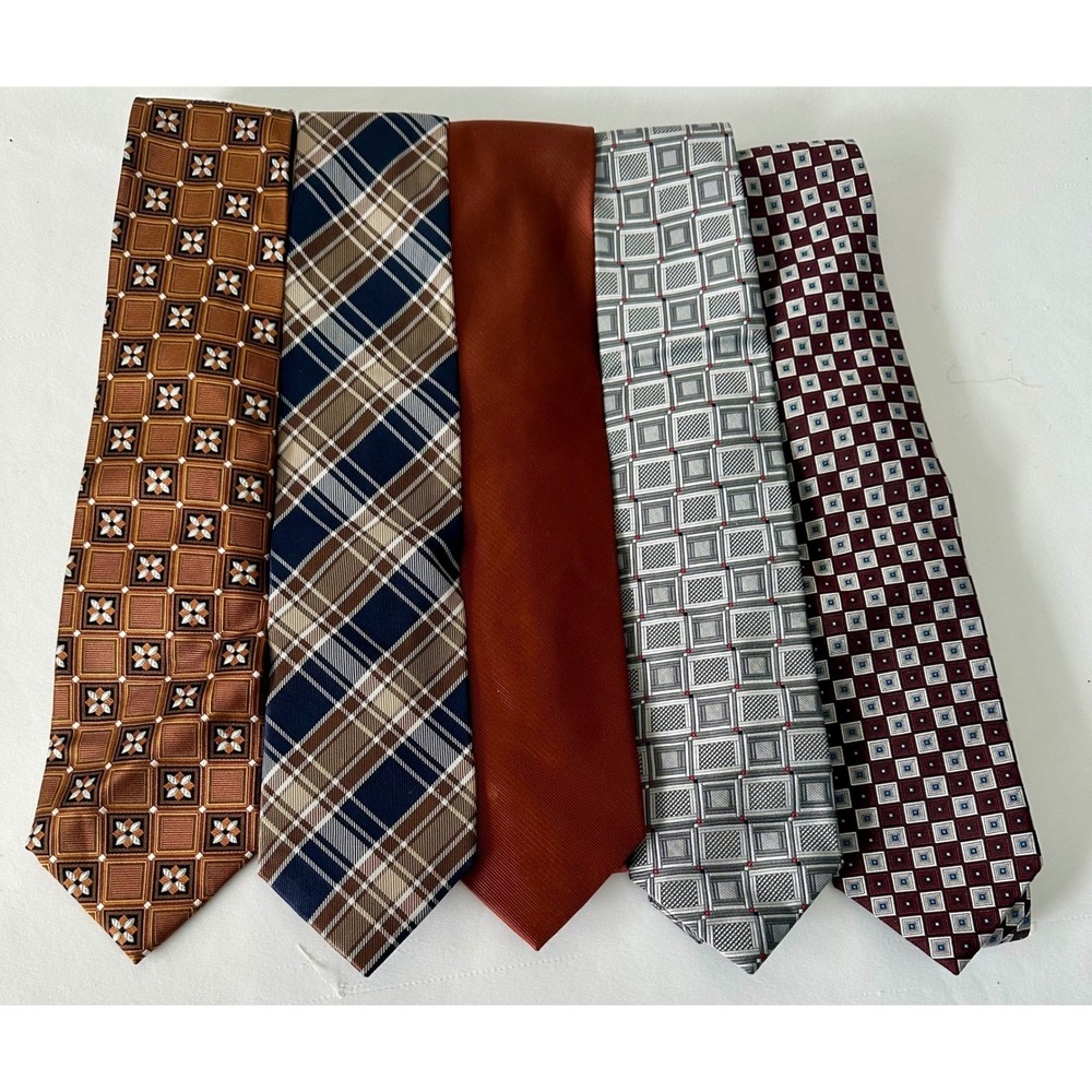 Jos‎ A Bank Mens Silk Necktie Bundle 5pc Signature Executive Plaid Geometric Tie